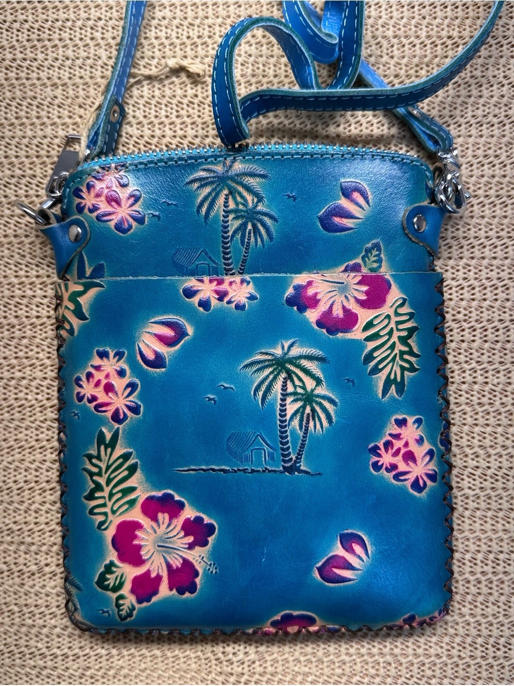 Blue Tropical Floral Crossbody Bag